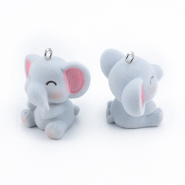 

PandaHall Opaque Resin Pendants, with Platinum Tone Iron Loops, Flocky Elephant Charm, Light Blue, 34x33x24mm, Hole: 3mm Iron+Resin Elephant