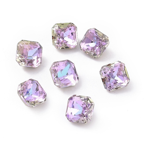 

PandaHall K5 Glass Rhinestone Cabochons, Pointed Back & Back Plated, Faceted, Square, Vitrail Light, 8x8x6mm Glass Rhinestone Square Purple