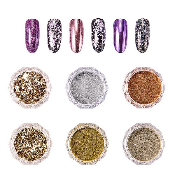 

PandaHall Nail Art Powder, Shinning Mirror Effect, Mixed Color, 30x18mm, 6box/set Plastic Multicolor