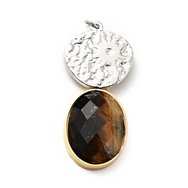 

PandaHall Faceted Natural Tiger Eye Pendants, with Ion Plating(IP) 304 Stainless Steel Findings, Flat Round & Oval Charms, Golden &...