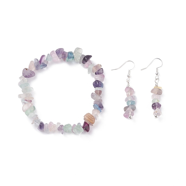 

PandaHall Natural Fluorite Chips Beaded Jewelry Set, Gemstone Stretch Bracelets & Dangle Earrings for Women, Platinum, 35mm, Pin: 0.5mm...