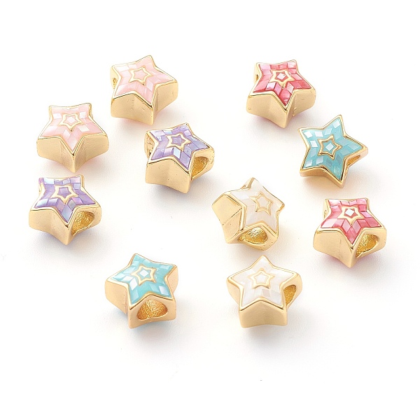 

PandaHall Brass European Beads, Large Hole Beads, with Brass Cores and Shell, Light Gold, Star, Mixed Color, 11x11x8.5mm, Hole: 4mm Brass..., Multicolor