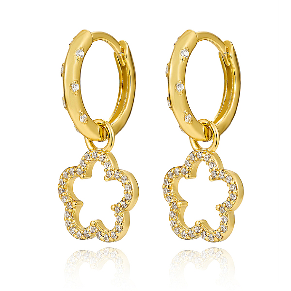 

PandaHall S925 Silver Micro Pave Cubic Zirconia Hollow Flower Hoop Earrings Sterling Silver