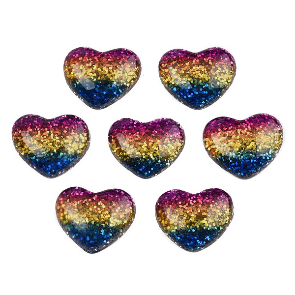 

PandaHall Resin Cabochons, with Glitter Powder, Heart, Colorful, 13.5x16x4.5mm Resin Heart
