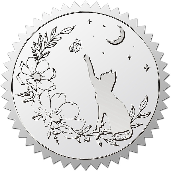 

PandaHall Custom Round Silver Foil Embossed Picture Stickers, Self Adhesive Award Certificate Seals, Metallic Stamp Seal Stickers, Cat Shape...