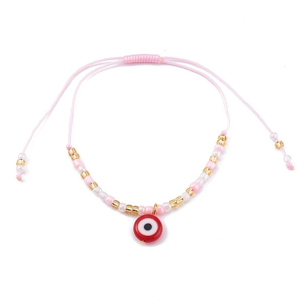 

PandaHall Adjustable Nylon Thread Braided Bead Bracelets, Evil Eye Lampwork Charm Bracelets, with Round Glass Seed Beads, Mixed Color, Inner..., Multicolor