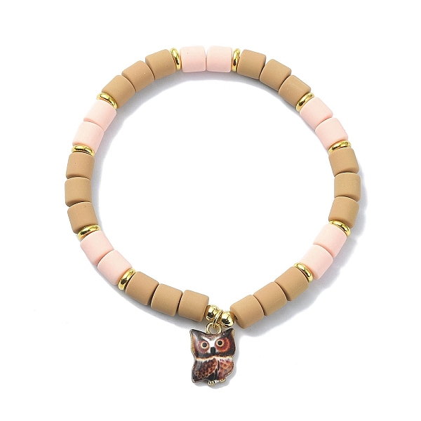 

PandaHall Polymer Clay Column Beaded Stretch Bracelets, with Alloy Owl Charms, Coconut Brown, Inner Diameter: 2-1/4 inch(5.7cm) Polymer Clay...