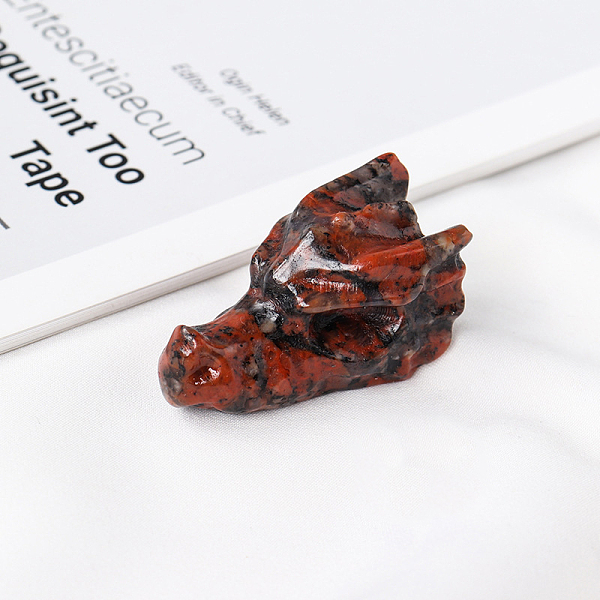 

PandaHall Natural Bloodstone Sculpture Display Decorations, for Home Office Desk, Dragon Head, 36.5~38x20.5x20.5~22.5mm Bloodstone Dragon