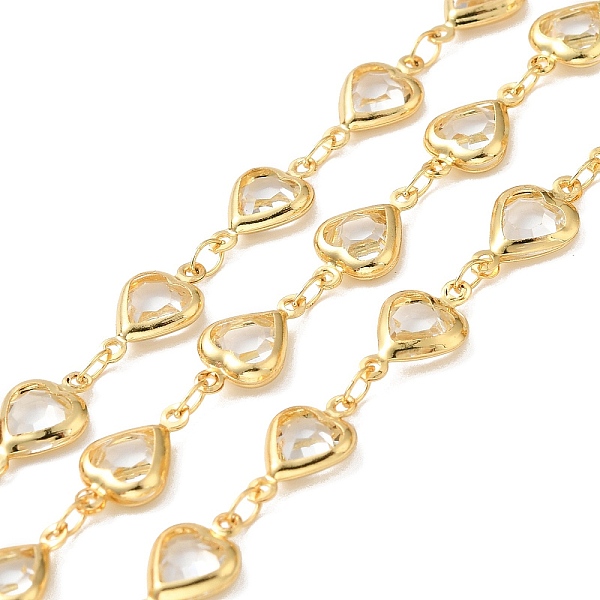 

PandaHall Heart Handmade Brass Glass Link Chains, Real 18K Gold Plated, Soldered, with Spool, Cadmium Free & Lead Free, Clear...