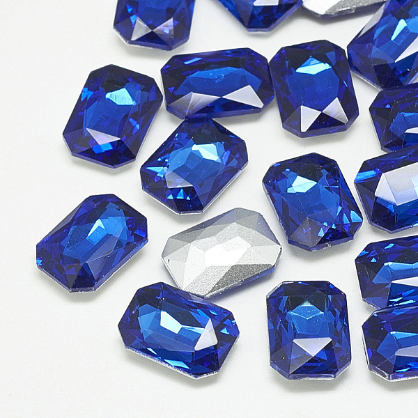 

PandaHall Pointed Back Glass Rhinestone Cabochons, Faceted, Rectangle Octagon, Sapphire, 10x8x3.5mm Glass Rhinestone Octagon Blue