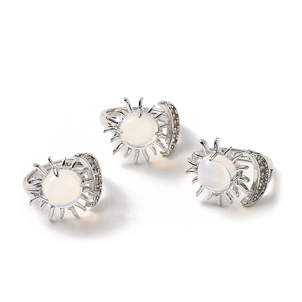 

PandaHall Opalite Sun & Moon Open Cuff Rings, Platinum Brass Jewelry for Women, Lead Free & Cadmium Free, Inner Diameter: 17~18mm Opalite