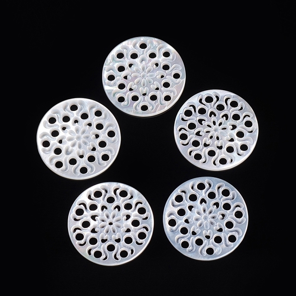 

PandaHall Natural White Shell Filigree Joiners Links, Flat Round, 16.5~17x1mm Shell Flat Round White