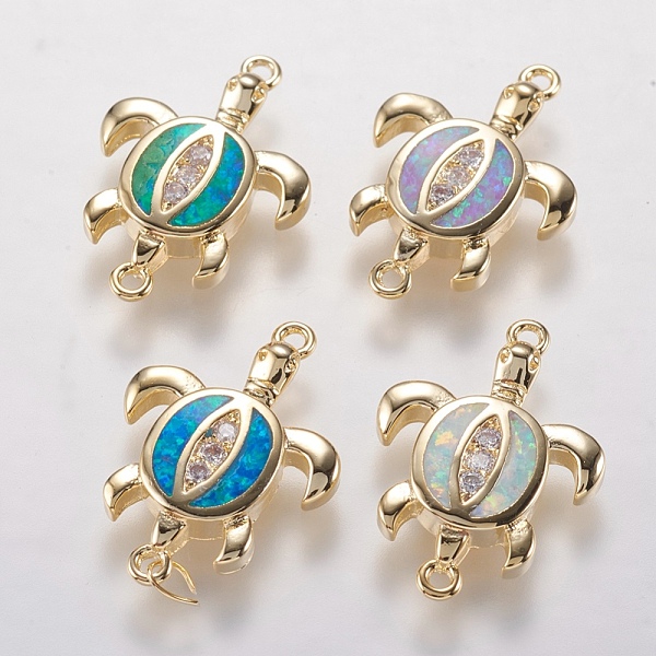

PandaHall Brass Links connectors, with Synthetic Opal and Cubic Zirconia, Sea Turtle, Golden, Mixed Color, 19.5x13.5x2.5mm, Hole: 1mm..., Multicolor