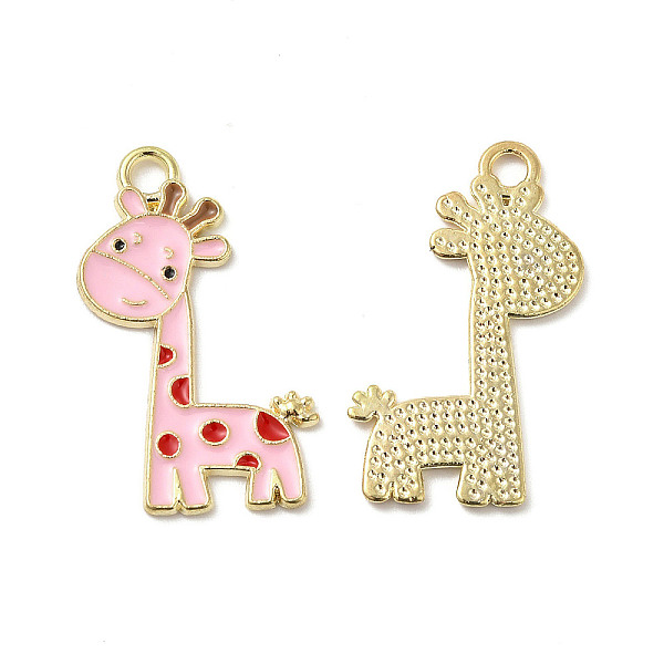 

PandaHall Alloy Enamel Pendants, Giraffe Charms, Golden, Pink, 27x17x1mm, Hole: 2mm Alloy+Enamel Other Animal Pink