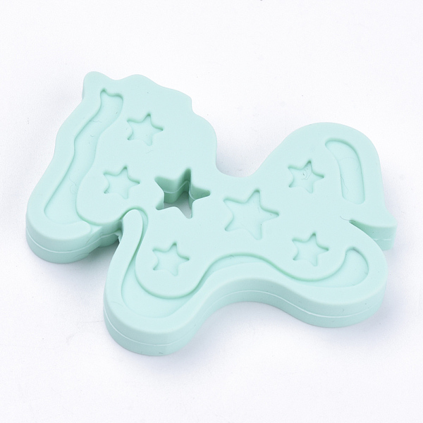

PandaHall Food Grade Eco-Friendly Silicone Big Pendants, Chewing Pendants For Teethers, DIY Nursing Necklaces Making, Horse, Pale Turquoise..., Cyan