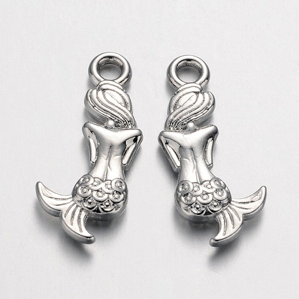 

PandaHall Alloy Pendants, Cadmium Free & Nickel Free & Lead Free, Mermaid, Platinum Color, 20x7x2mm, Hole: 2mm Alloy Fish