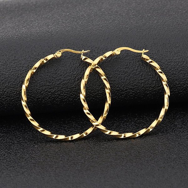 

PandaHall Titanium Steel Hoop Earrings, Twisted Ring Shape, Golden, 12 Gauge, 30x2mm Titanium Steel Ring