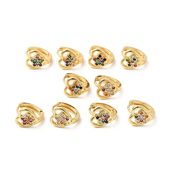 

PandaHall Cubic Zirconia Heart with Star Hoop Earrings, Real 18K Gold Plated Brass Jewelry for Women, Cadmium Free & Nickel Free & Lead Free..., Multicolor