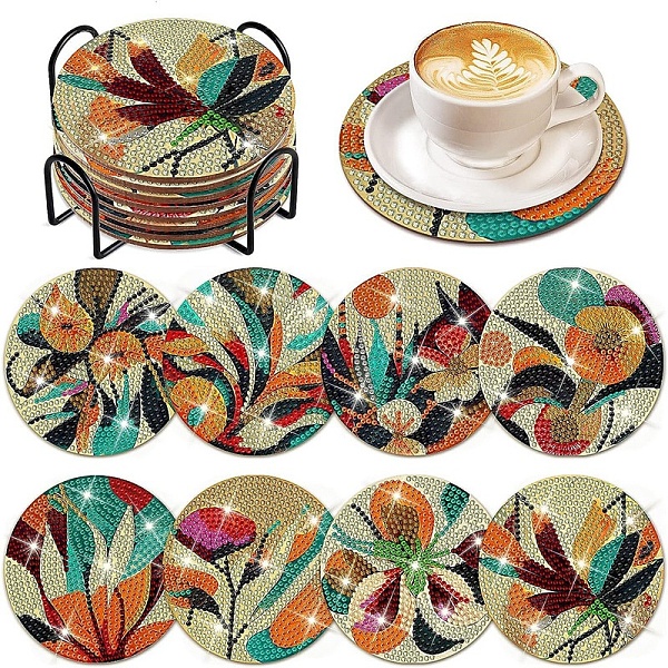 

PandaHall DIY Coaster Diamond Painting Kit, Including Resin Rhinestones Bag, Diamond Sticky Pen, Tray Plate and Glue Clay, Holder, Leaf..., Multicolor