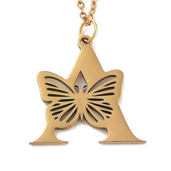

PandaHall Vacuum Plating 201 Stainless Steel Necklaces, Letter A, 12.09 inch(30.7cm) pendant: about 21.5x22mm. 201 Stainless Steel Letter A