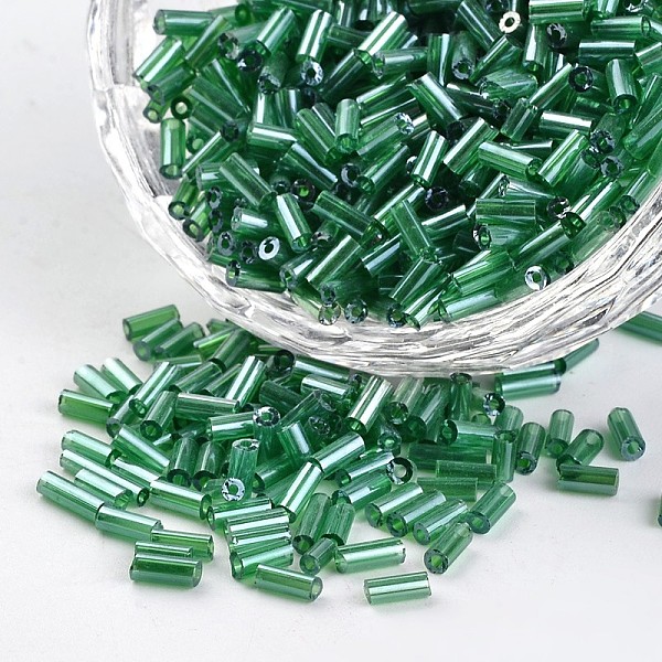 

PandaHall Tube Transparent Colours Pearl Luster Plated Round Hole Glass Bugle Beads, Green, 2~5x1.8~2mm, Hole: 0.8mm, about 12000pcs/450g...