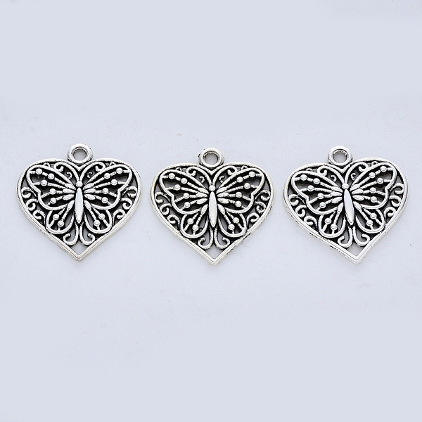 

PandaHall Tibetan Style Alloy Pendants, Cadmium Free & Lead Free, Heart with Butterfly, Antique Silver, 23x22x2mm, Hole: 2mm Alloy Heart
