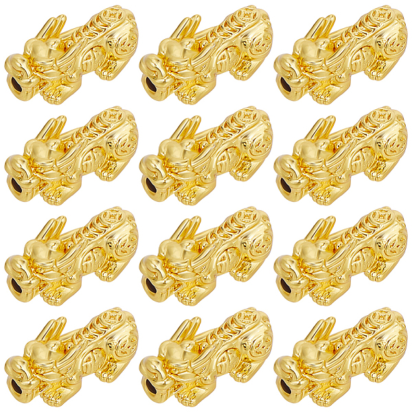 

PandaHall Beebeecraft 1 Box 12Pcs Pixiu Spacer Bead 18k Gold Plated Chinese Character CAI Fengshui Lucky Bead for Necklaces Bracelets Key...