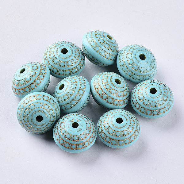 

PandaHall Plating Acrylic Beads, Golden Metal Enlaced, Rondelle, Dark Turquoise, 18x13mm, Hole: 2.5mm, about 215pcs/500g Acrylic Rondelle..., Cyan
