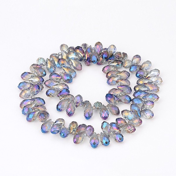 

PandaHall Electroplate Glass Beads Strands, Top Drilled Beads, Faceted Teardrop, Full Rainbow Plated, Royal Blue, 13x8mm, Hole: 0.8mm, about...