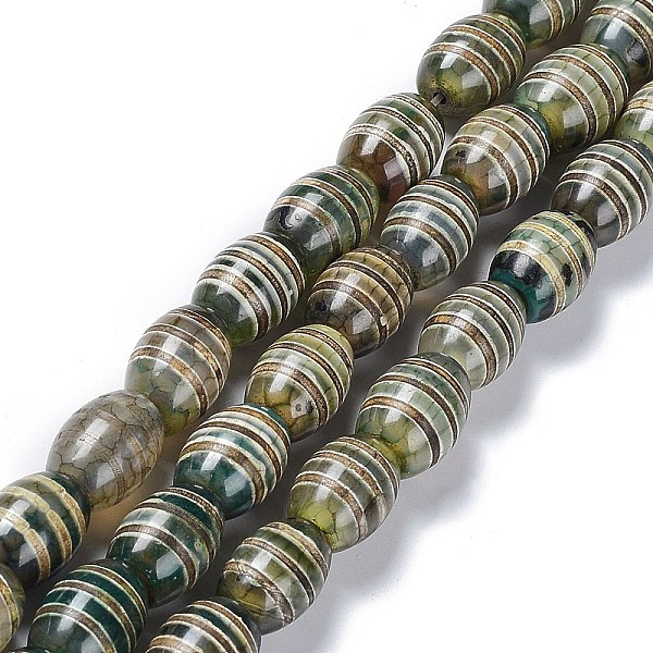 

PandaHall Tibetan Style dZi Beads Strands, Natural Agate Beads, Dyed & Heated, Oval, Striped Pattern, 13~14x9.5~10mm, Hole: 1.2mm, about...