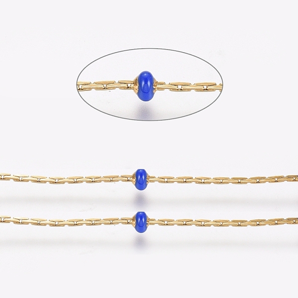 

PandaHall Stainless Steel Cardano Chains, with Enamel Beads and Spool, Long-Lasting Plated, Soldered, Flat Round, Golden, Blue, 1x1mm, about...