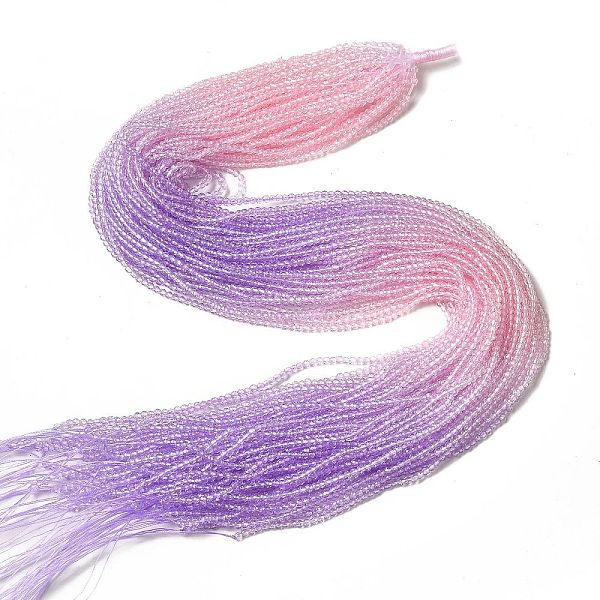 

PandaHall Transparent Gradient Color Glass Beads Strands, Faceted Round, Medium Purple & Pink, 2mm, Hole: 0.8mm, about 184~187pcs/strand...