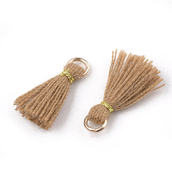 

PandaHall Polycotton(Polyester Cotton) Tassel Pendant Decorations, Mini Tassel, with Iron Findings and Metallic Cord, Light Gold, Camel..., Brown