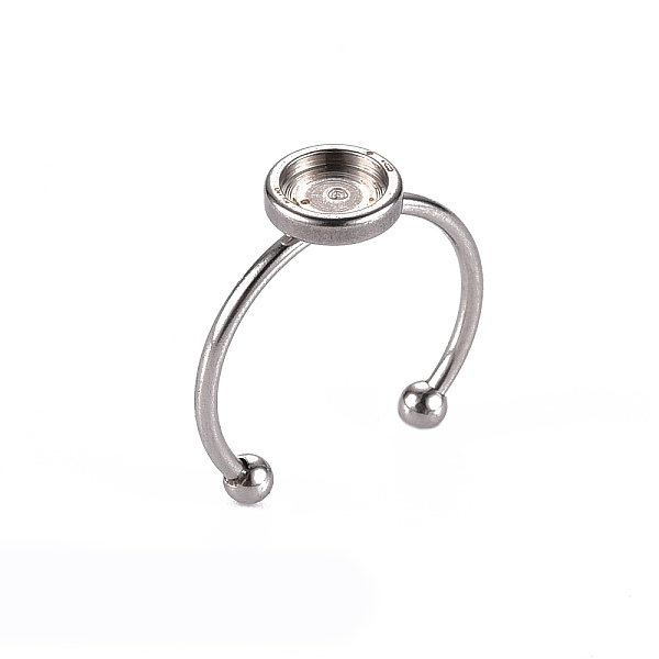 

PandaHall 201 Stainless Steel Cuff Pad Ring Settings, Laser Cut, Flat Round, Stainless Steel Color, Tray: 6mm, US Size 8(18mm) 201 Stainless...