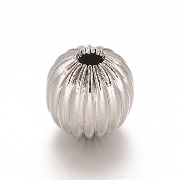 

PandaHall Round 304 Stainless Steel Corrugated Beads, Stainless Steel Color, 8mm, Hole: 2mm 304 Stainless Steel Round