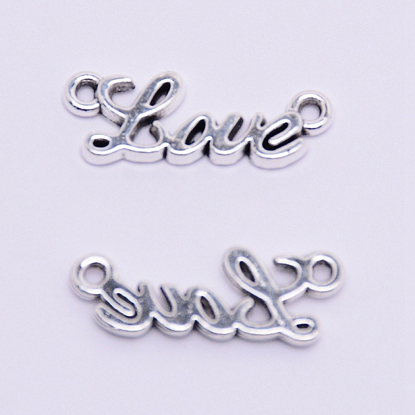 

PandaHall Alloy Pendants Accessories, DIY for Headwear & Costume Making, Word Love, Antique Silver, 7.5x20x1.5mm, Hole: 1.2mm Alloy Word