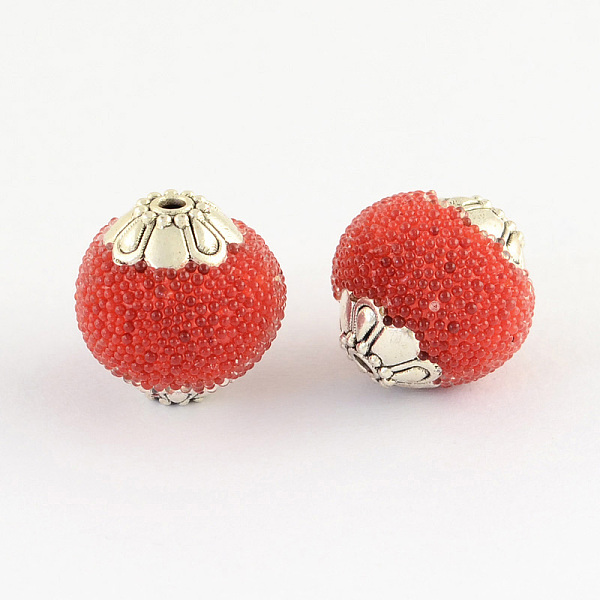 

PandaHall Round Handmade Indonesia Beads, with , Antique Silver Metal Color Alloy Cores, Red, 13~15x13~14mm, Hole: 1.5mm Polymer Clay Round...