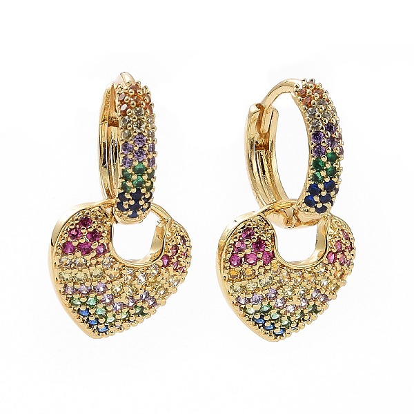 

PandaHall Colorful Cubic Zirconia Heart Padlock Dangle Hoop Earrings, Brass Jewelry for Women, Golden, 22mm, Pin: 0.8mm Cubic Zirconia Heart