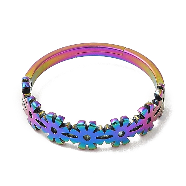 

PandaHall Ion Plating(IP) 304 Stainless Steel Flower Adjustable Ring for Women, Rainbow Color, US Size 6(16.5mm) 304 Stainless Steel