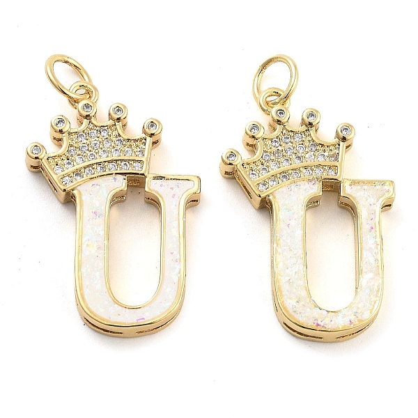 

PandaHall Brass Micro Pave Clear Cubic Zirconia Pendants, with Synthetic Opal, Real 18K Gold Plated, with Jump Ring, Letter U...