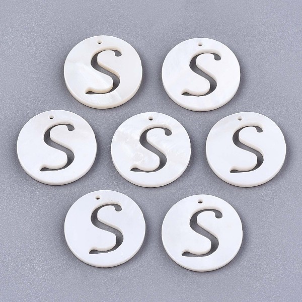 

PandaHall Natural Freshwater Shell Charms, Flat Round with Hollow Out Letter, Letter.S, 14.5x1.5mm, Hole: 0.9mm Freshwater Shell Flat Round