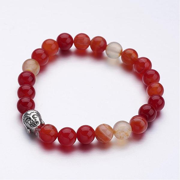 

PandaHall Natural Agate Beaded Stretch Bracelets, with Tibetan Style Alloy Buddha Head Beads, Antique Silver, Mixed Color, 2 inch(50mm)..., Multicolor