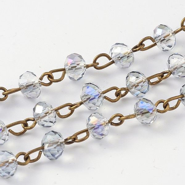 

PandaHall Handmade Electroplate Glass Faceted Rondelle Beads Chains for Necklaces Bracelets Making, with Antique Bronze Plated Brass Eye Pin..., Purple