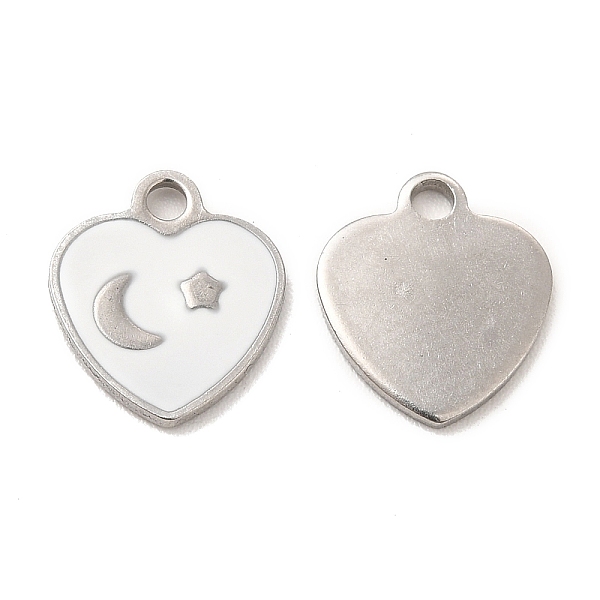 

PandaHall 304 Stainless Steel Enamel Pendants, Heart with Moon & Star Charm, Stainless Steel Color, 11x10x1mm, Hole: 1.6mm Stainless..., White