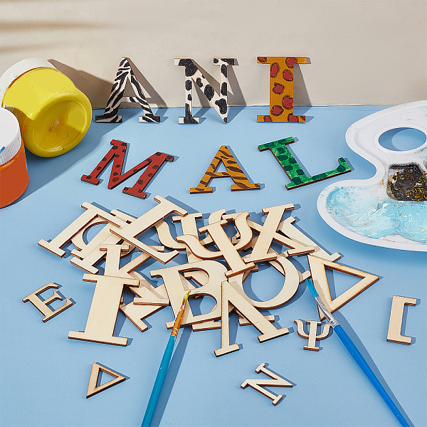 

PandaHall 96pcs Wooden Greek Letters, 4 Sets 1" 2" Unfinished Natural Wood Alphabets Single Layer Letter Stencils Uppercase Craft Letters..., Orange