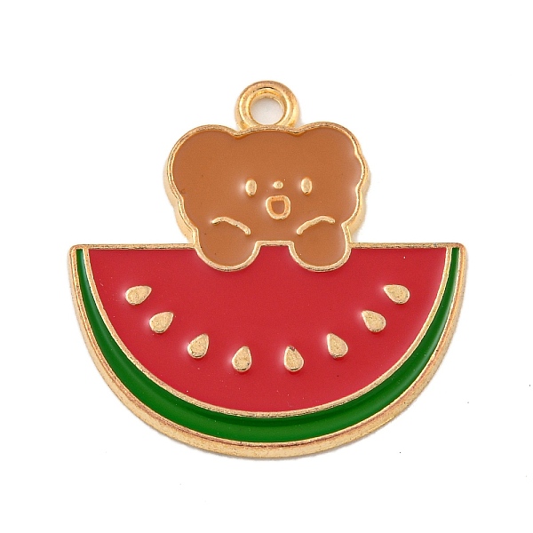 

PandaHall Cartoon Alloy Enamel Pendants, Golden, Fruits Animal Charms, Bear, Watermelon, 25x25x1.5mm, Hole: 1.9mm Alloy+Enamel Watermelon