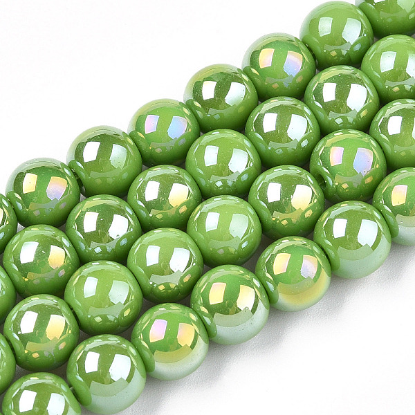 

PandaHall Electroplate Opaque Glass Beads Strands, AB Color Plated, Round, Lime Green, 8~8.5mm, Hole: 1.5mm, about 51~53pcs/strand, 14.96...