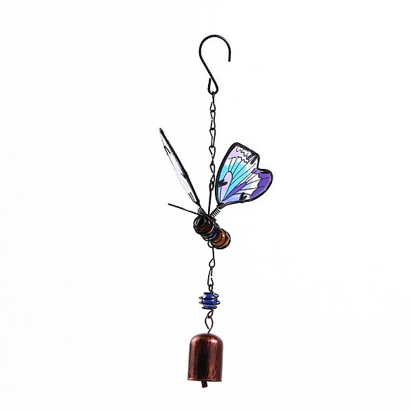 

PandaHall Butterfly Glass Wind Chime, Iron Art Pendant Decoration, for Home Yard Balcony Outdoor, Colorful, 300x100mm Iron Butterfly