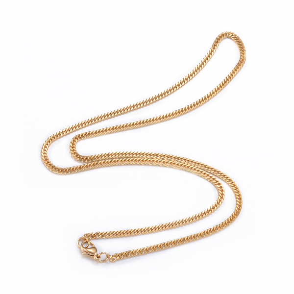 

PandaHall 304 Stainless Steel Curb Chain Necklaces, with Lobster Claw Clasps, Golden, 19.7 inch(50cm), 2.5mm 304 Stainless Steel