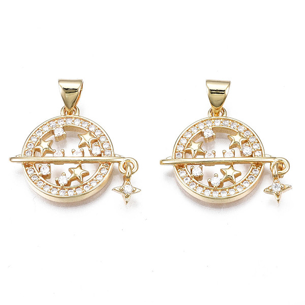 

PandaHall Brass Micro Pave Clear Cubic Zirconia Pendants, Nickel Free, Flat Round with Star, Real 18K Gold Plated, 17x21x3mm, Hole: 3x5mm...